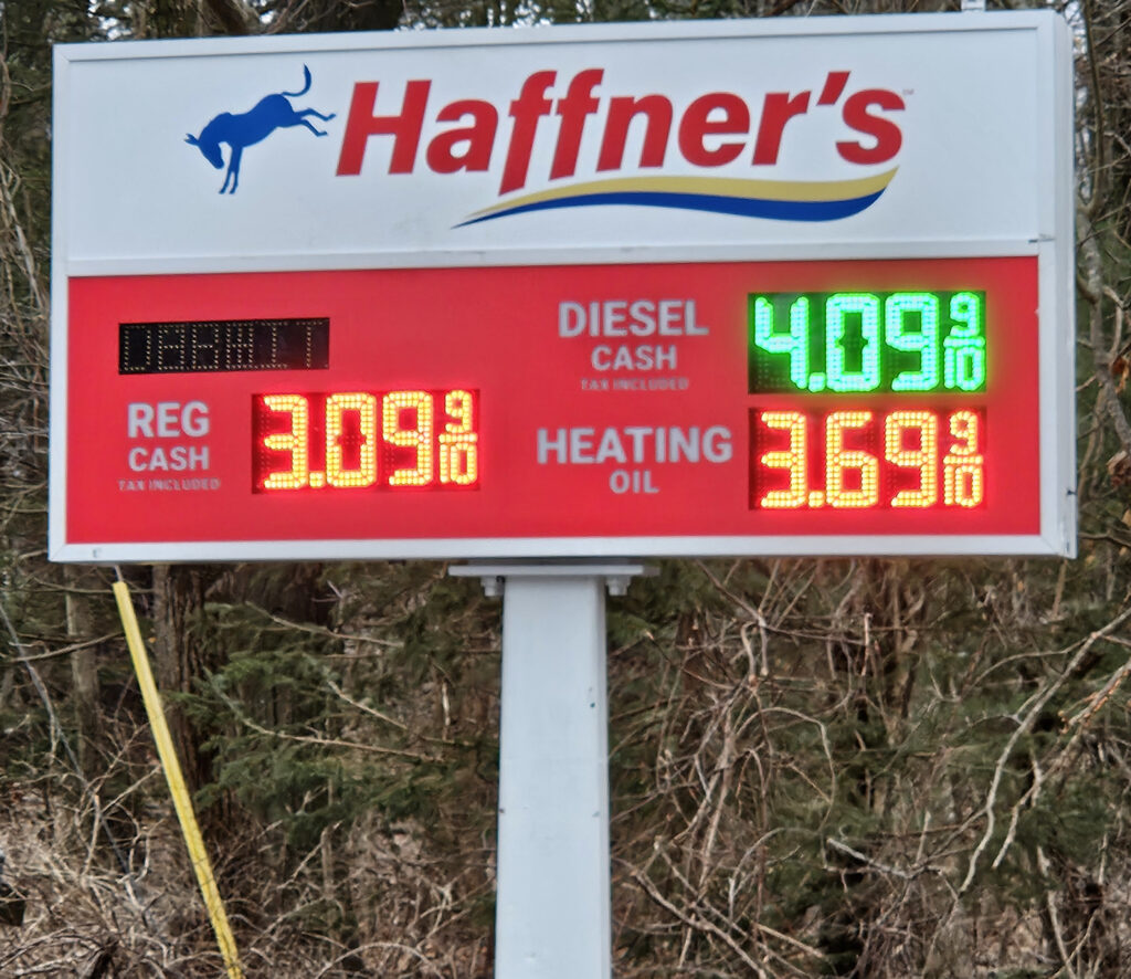 photo of sign showing gasoline prices