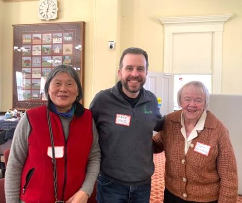 Yin Peet of YV Art Museum in Acton, Marc Duci of Acton TV, and Joyce Reischutz of Pedal Power Bike & Ski, at the “For the Love of Our Local Businesses” event at Acton Town Hall.