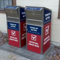 Ballot boxes at Acton Town Hall.