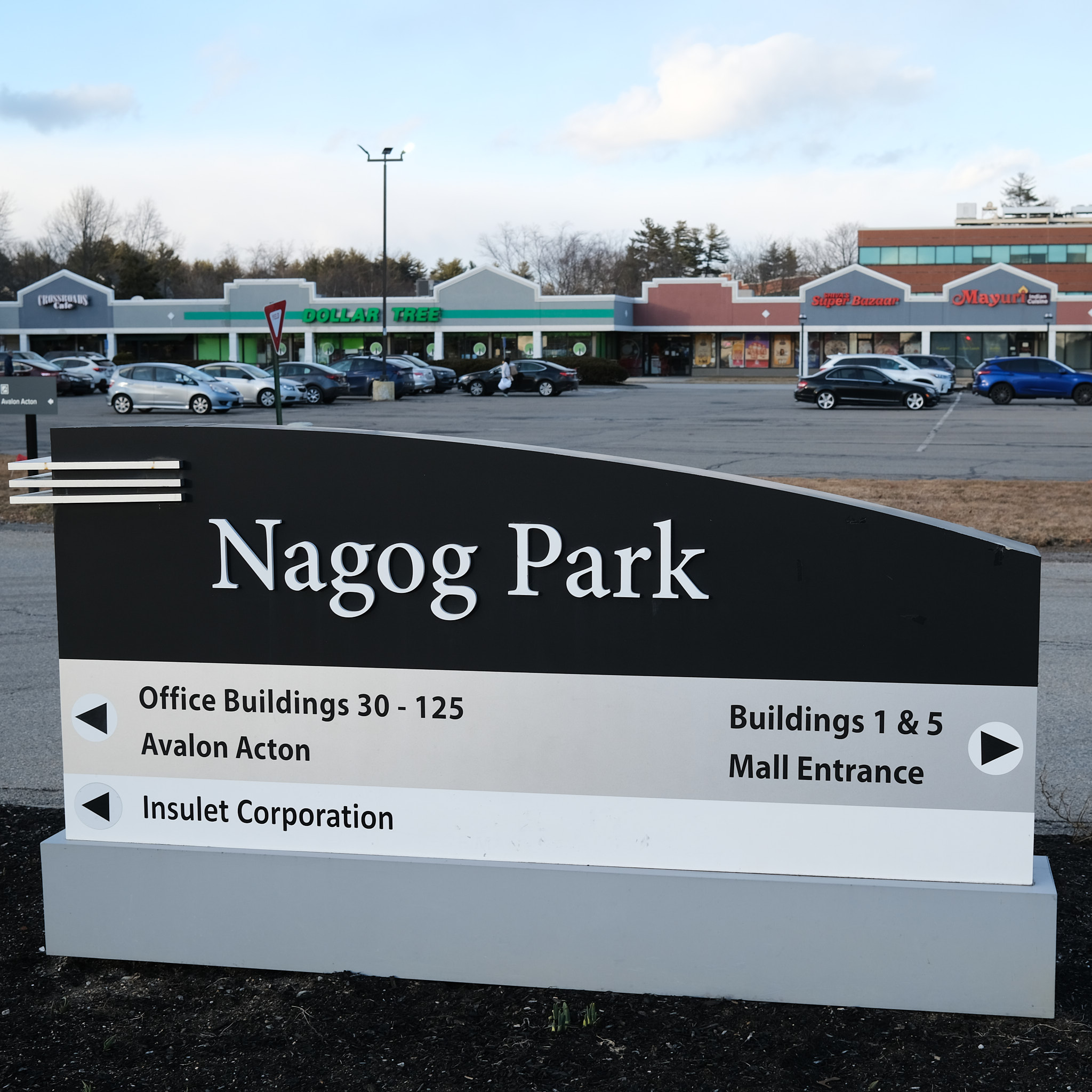 Sign at the entrance to the Nagog Park commercial zone