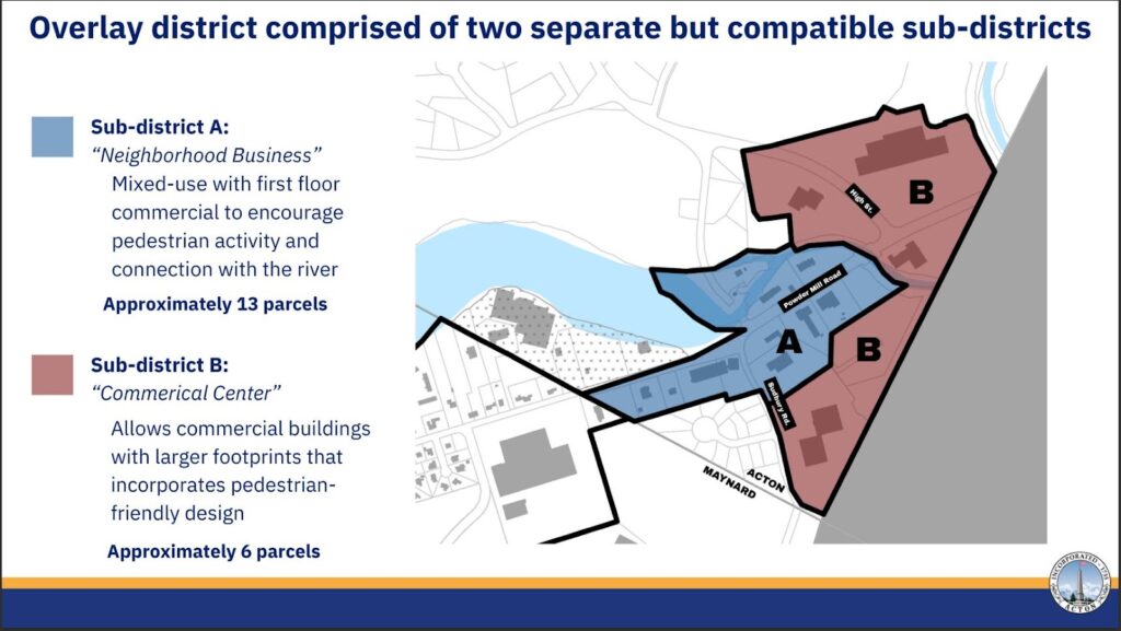 Map of Assabet River Overlay Sub-districts A and b.