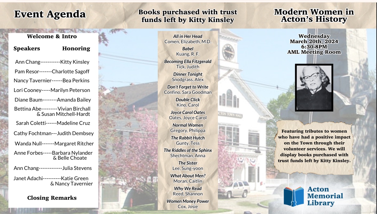 Program from the Modern Women in Acton’s History Month event